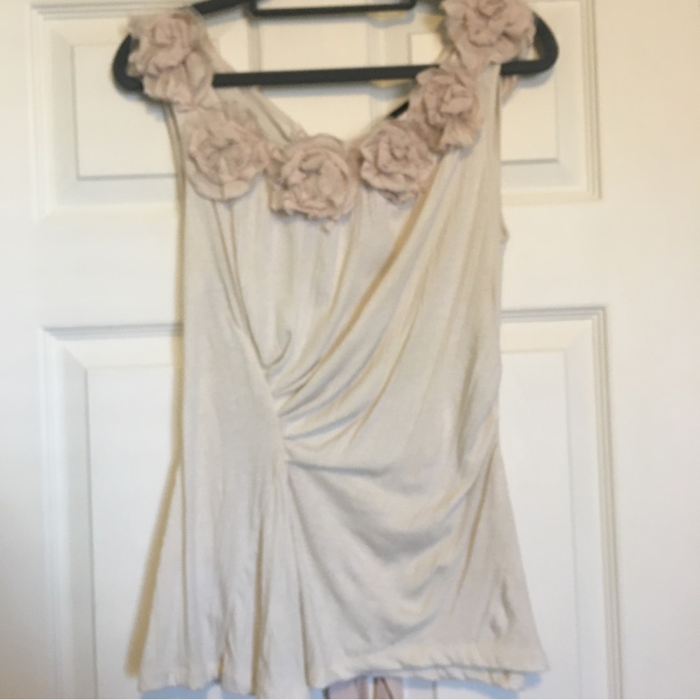 Deletta Soft Pink Sleeveless Top with Roses Scoop Neck, XS